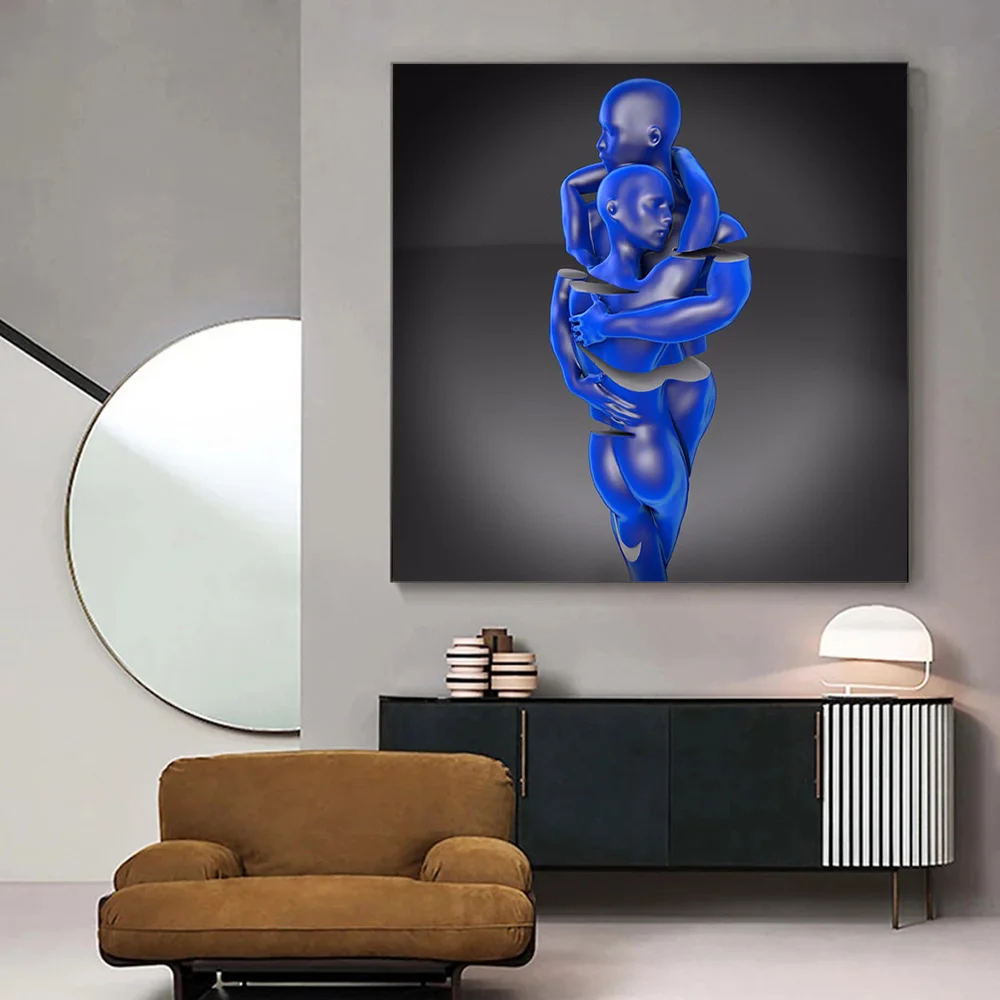 

Blue Metal Figure Statue Canvas Painting Abstract Romantic Poster and Print Wall Art Pictures for Living Room Home Decor Cuadros