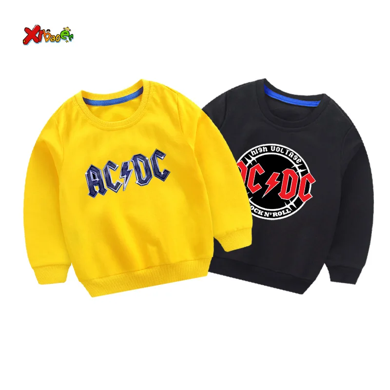Свитера для маленьких мальчиков; Осенняя модная детская толстовка ACDC; белый Хлопковый пуловер для маленьких девочек; милый детский топ с длинными рукавами