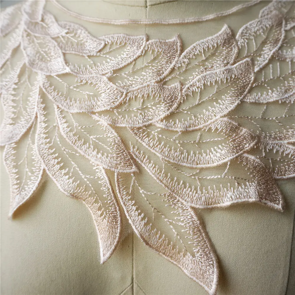 Бежевое перо искусственный воротник вышитая аппликация винтажная сетчатая