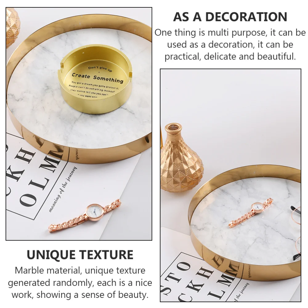 

1PC Marble Round Tray Gilded Frame Cosmetic Storage Tray Desktop Storage Tray