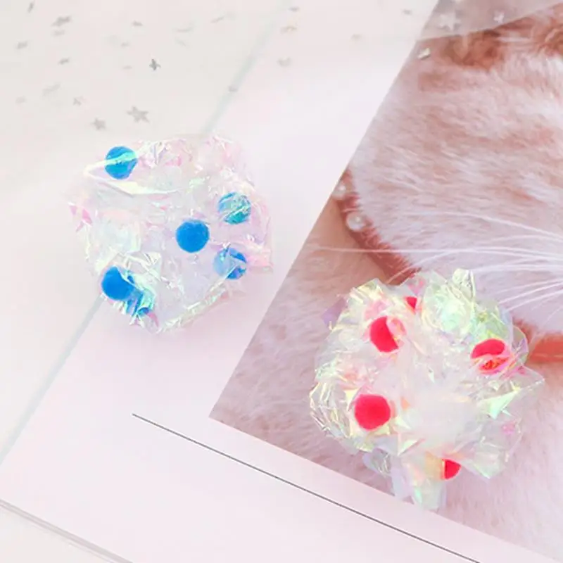 

3PCS Cat Toys Mylar Crinkle Ball For Cat Kitten Interactive Sound Ring Paper Playing Balls Funny Pet Cat Products