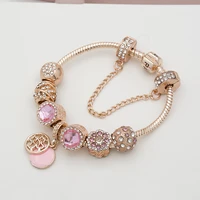 new a rose gold women bracelet pink pendant bracelet set for girls jewelry christmas gift