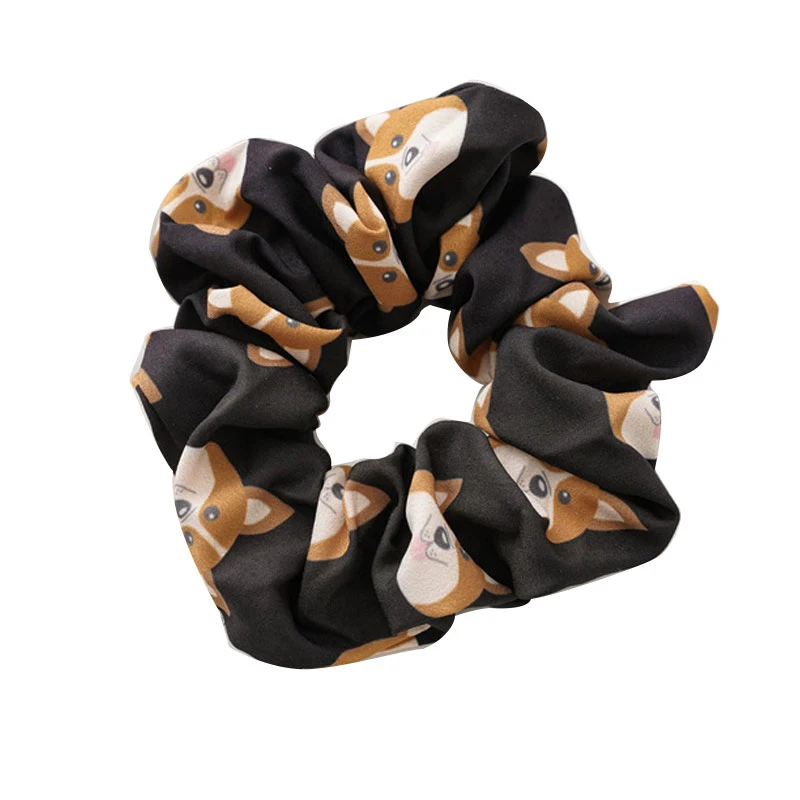 

1PC Fashion Animal Dog Printed Women Scrunchies Elastic Hair Bands Hair Ties Rubber Band Soft Ponytail Holder Hair Accessories