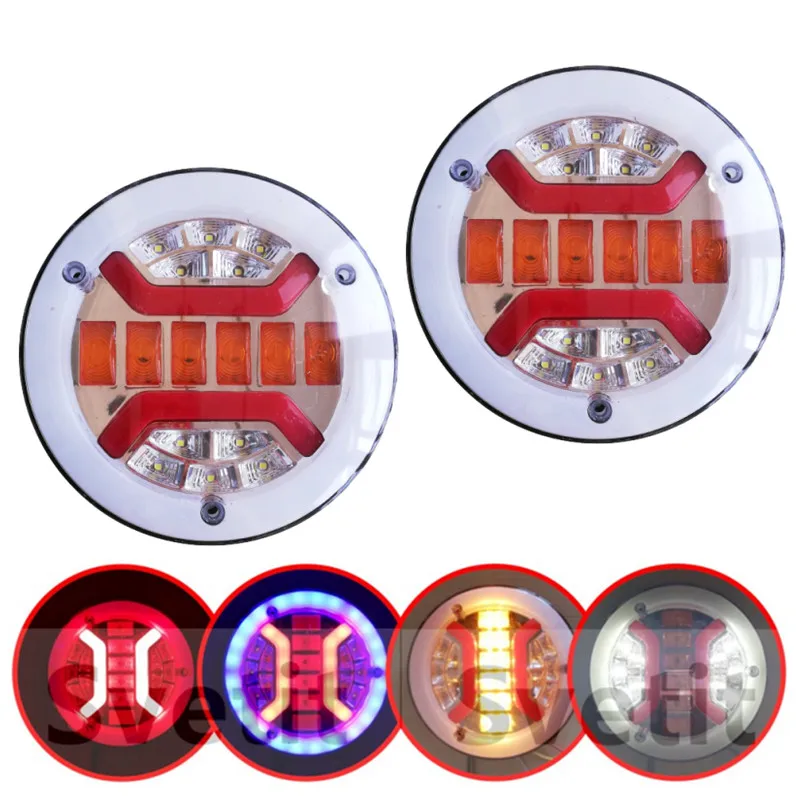 

2Pcs Trailer Tail Light 24V Running Turn Signals For Van Lorry Truck Brake Light Reverse Lamp LED Tractor Round Rear Light