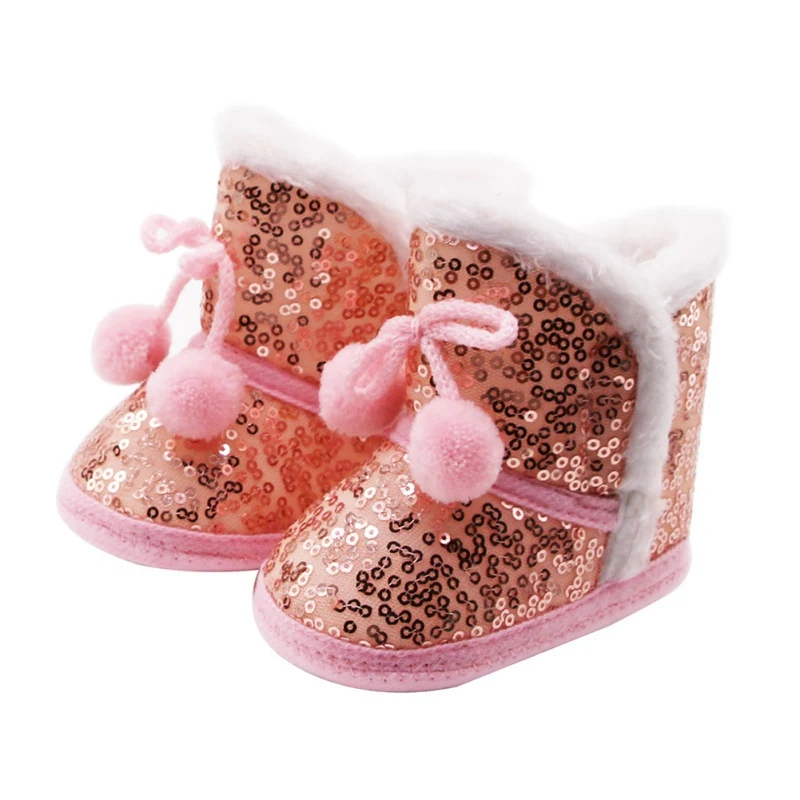 

Autumn Winter Baby Girls Boys Hook Loop Plush Warm Boots Sparkling Baby Shoes Soft Sole Cute Children Toddlers Silver Boots 0-6M