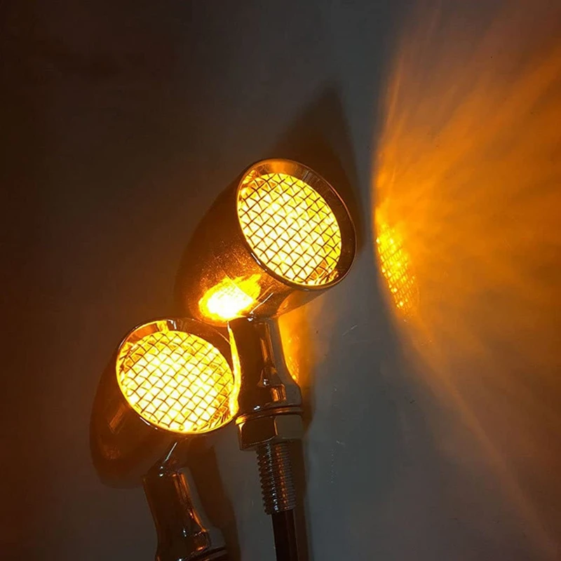 

4Pcs Motorcycle Retro LED Grid Turn Signal Brake Light for Chopper Bobber Honda Yamaha