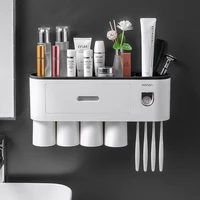wall mounted magnetic toothbrush holder set waterproof toothpaste squeezer for toilet automatic dispenser bathroom accessories