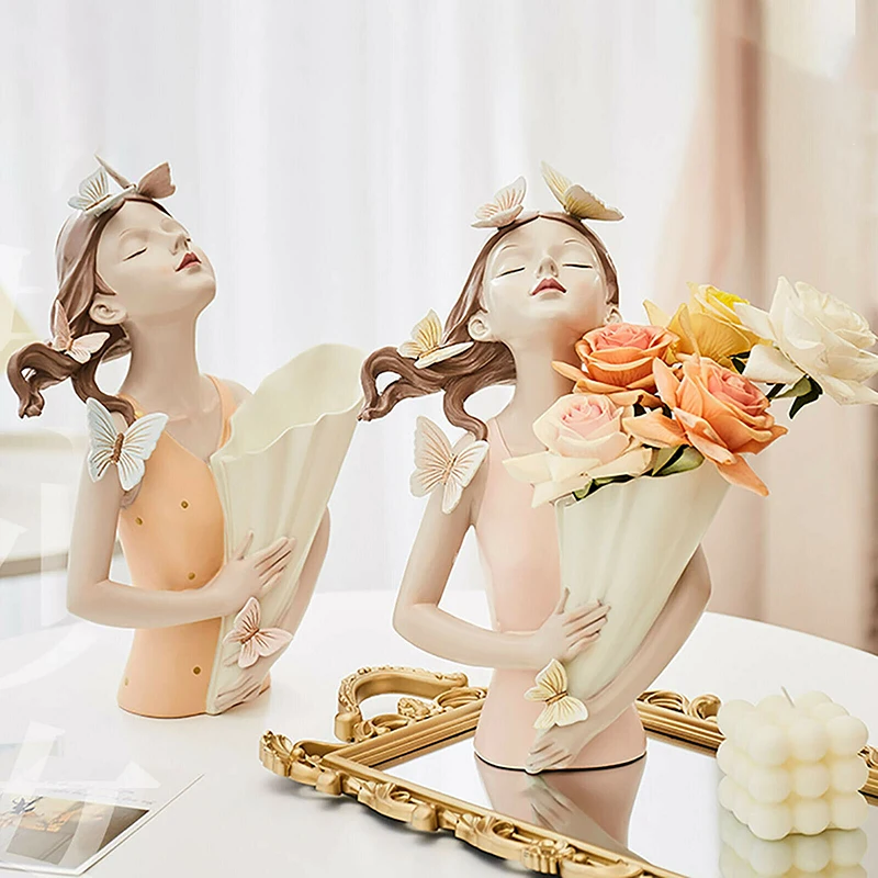 

Newly Beautiful Butterfly Girl Sculptures Vases Countertop Vases Home Decor Gift Flowers Vases Ornaments For Home Office FIF66