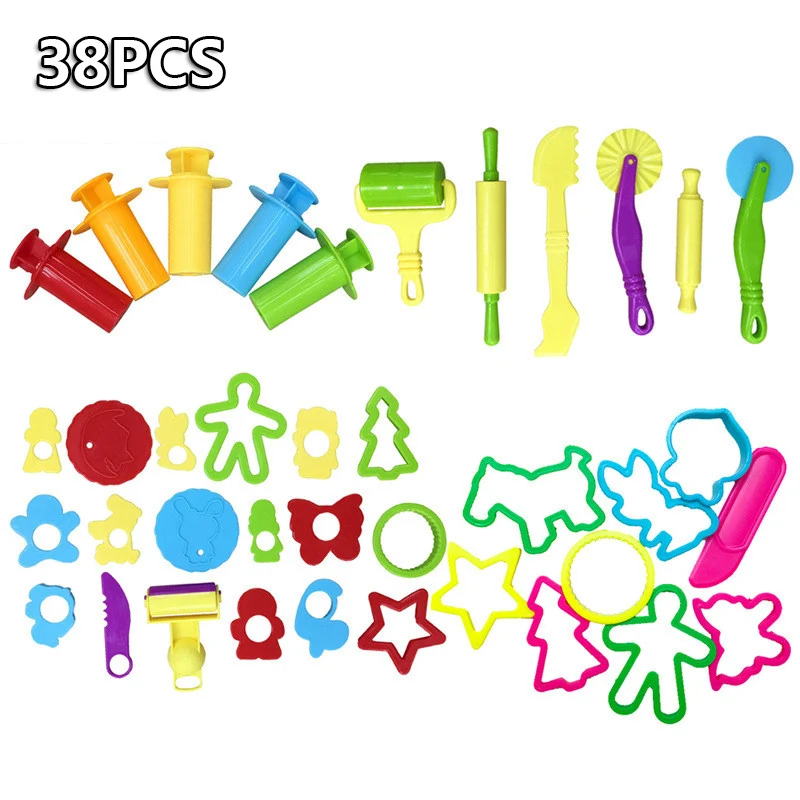 38PCS Tools Горячая глина "сделай сам" игровой набор инструментов для теста для лепки аксессуары пластик ine моделирование формы комплект глины слизь пластиковый набор резаков формы игрушки для детей - Цвет: 38PCS Tools