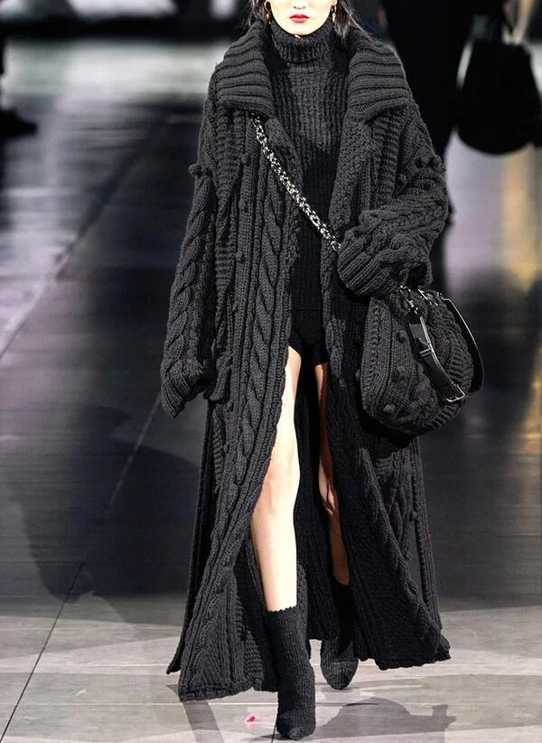 

Женский длинный кардиган, зимний утепленный вязаный свитер, пальто