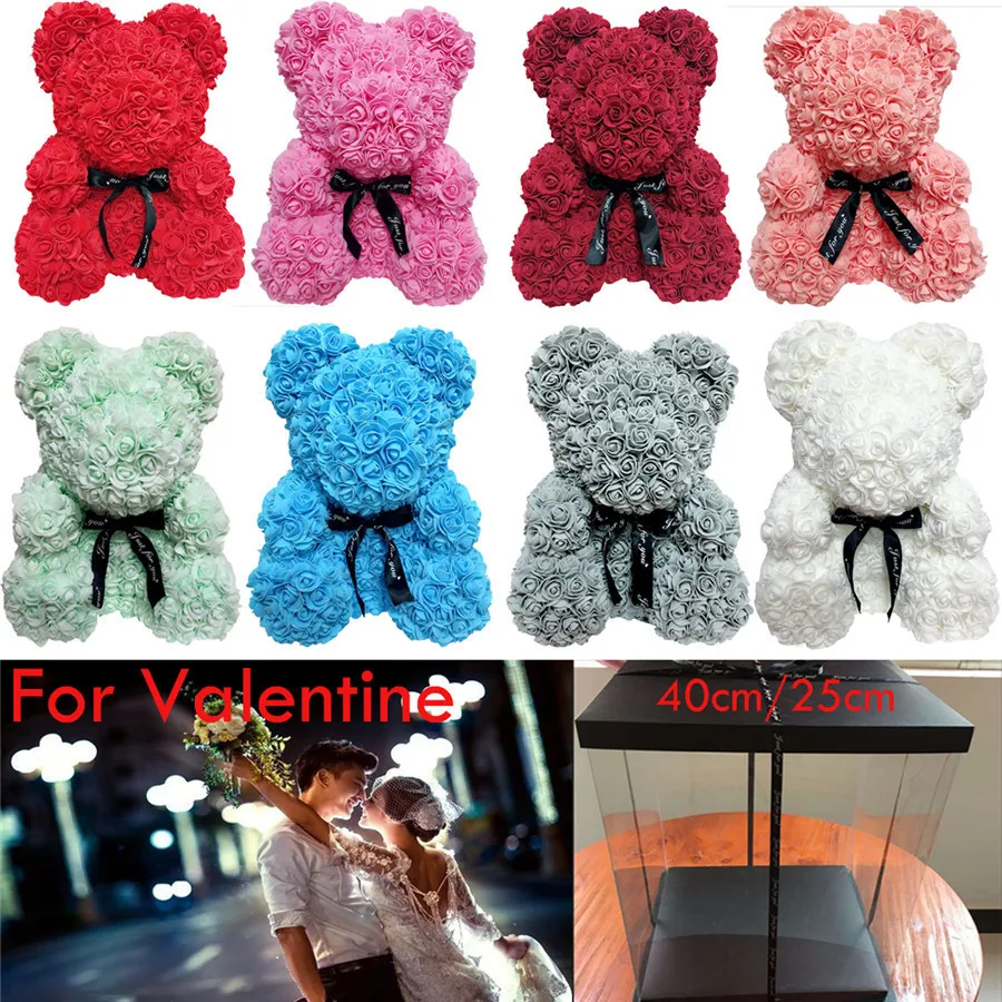 

New Rose Teddy Bear Heart Flower Birthday Valentine Wedding Party Decor Girlfriend Anniversary Women Girl Doll Gifts 37cm