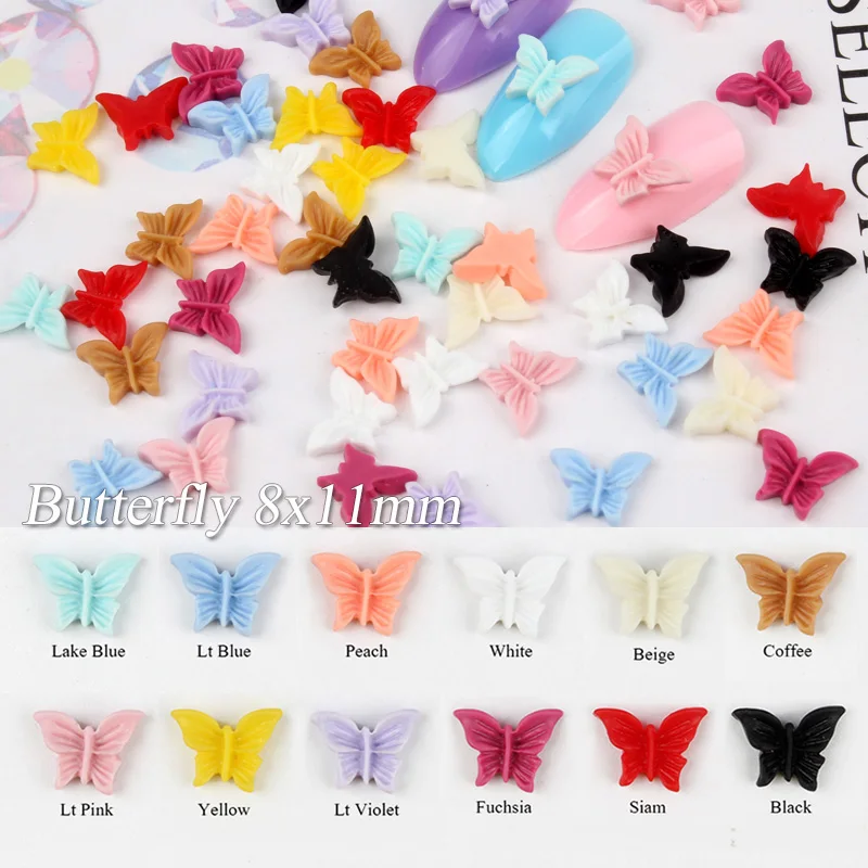 

30/100pcs New Resin Butterfly 8x11mm fashion Nail Art Decorations Rhinestones DIY Charm Nails Art Accessories