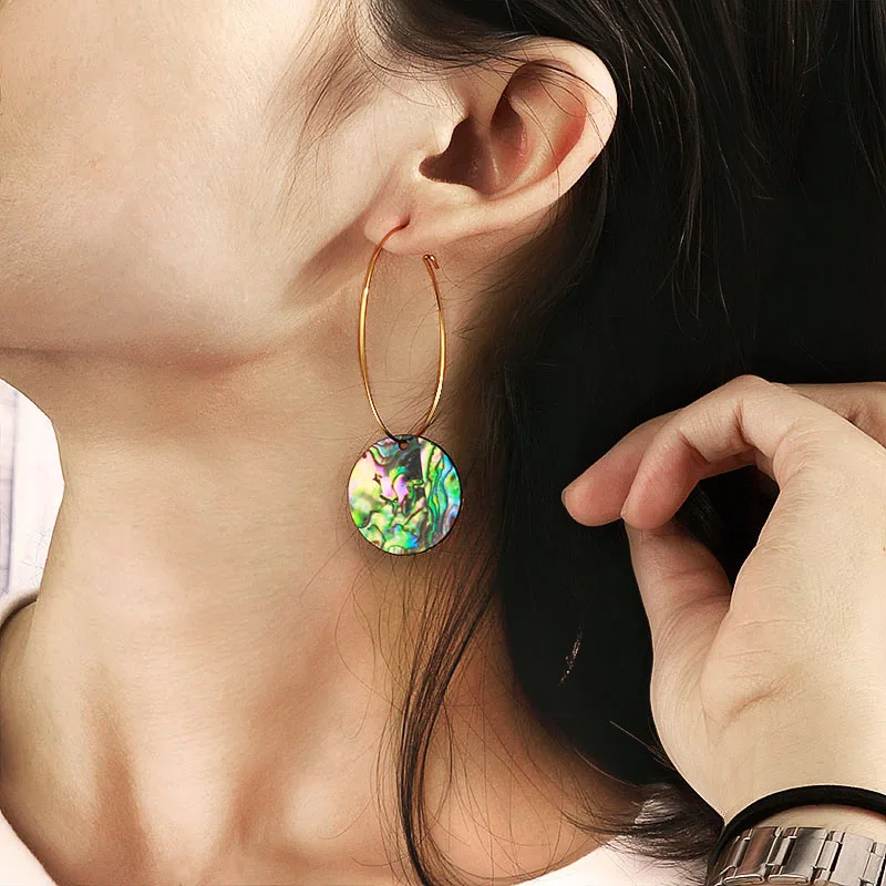 Baoyan большие золотые серьги круглые сердца натуральные в виде раковины абалона