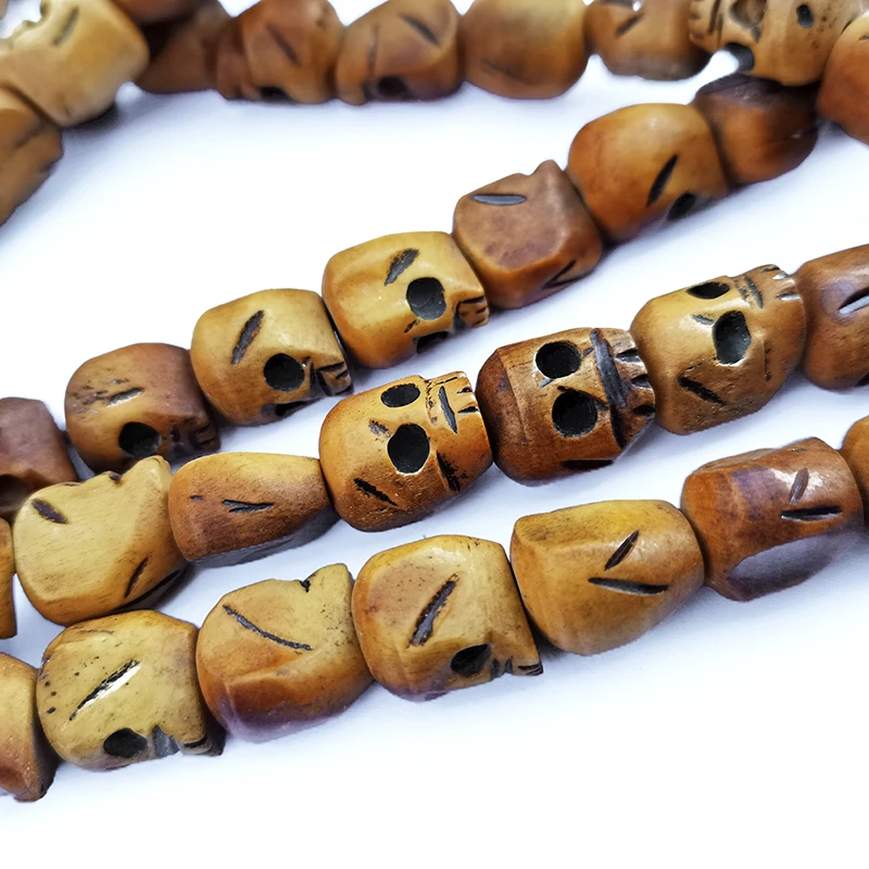 Ручной работы резные бусины из кости яка череп в античном стиле для Хэллоуина