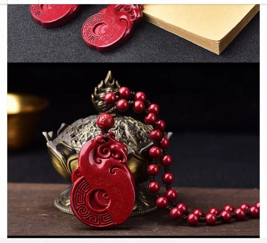 Древний Стиль Дракон подвеска амулет темно-бордовый оригинальный Циннобер руды