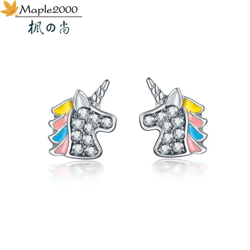 Новые модные серьги с кристаллами в виде единорога мини из нержавеющей стали для