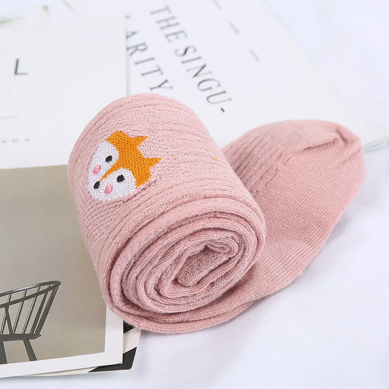 Pink Детские колготки с героями мультфильмов; хлопковые колготки для девочек; колготки с вышивкой и героями мультфильмов; милые длинные чулки; теплые колготки на осень и зиму - Цвет: Pink