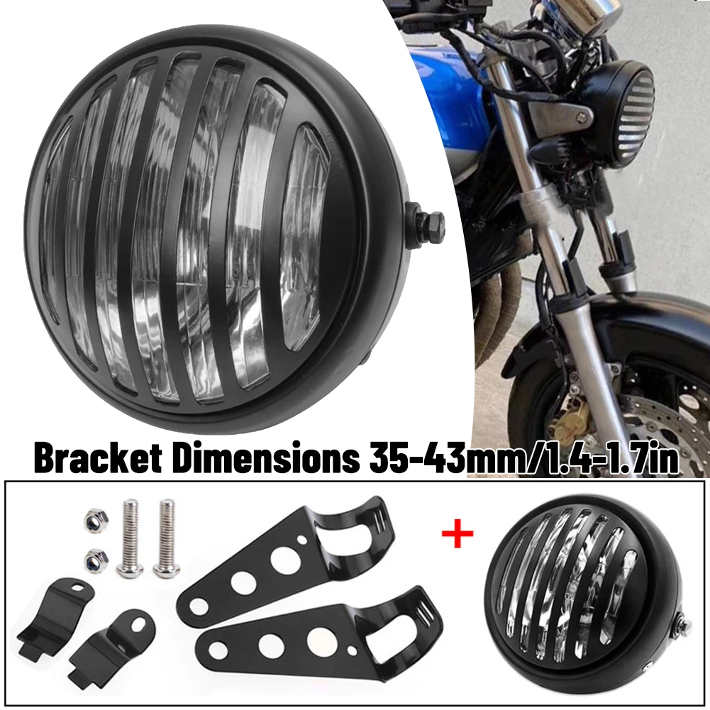 

SUHU 1PCS Motorcycle Headlight Black Metal Retro Headlight 35W Front Light 12V Fits for Cafe Racer CG125 GN125 Motorcycle Lamps