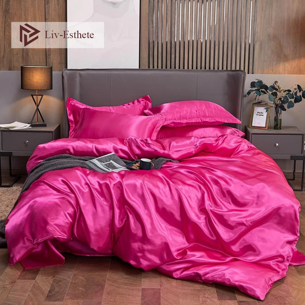 

Комплект постельного белья Liv-Esthete розово-красного цвета, 100% атласное шелковое домашнее белье, текстиль, Декор, пододеяльник, шелковое роско...