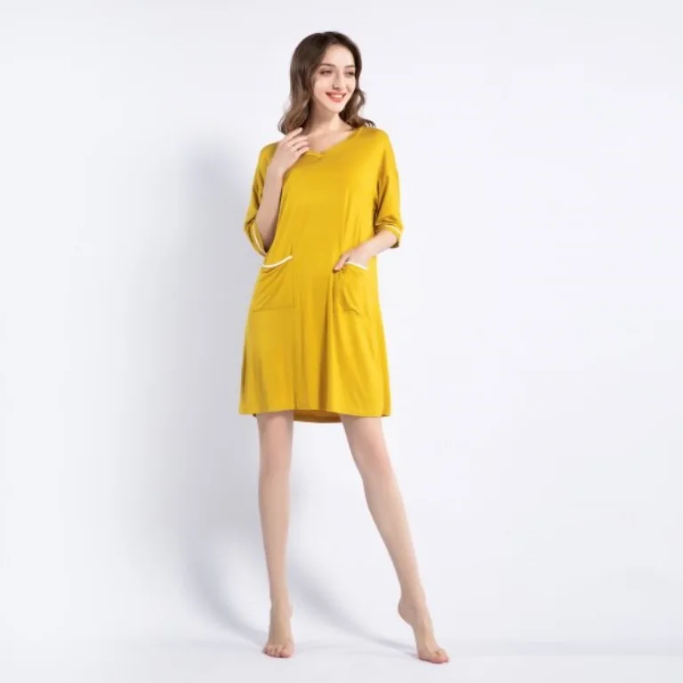Nightdress Women's Modal Home V-neck Short Sleeve Lady Nightgown Medium Length Dress Leisure Fashion Dress Female Sleepwear