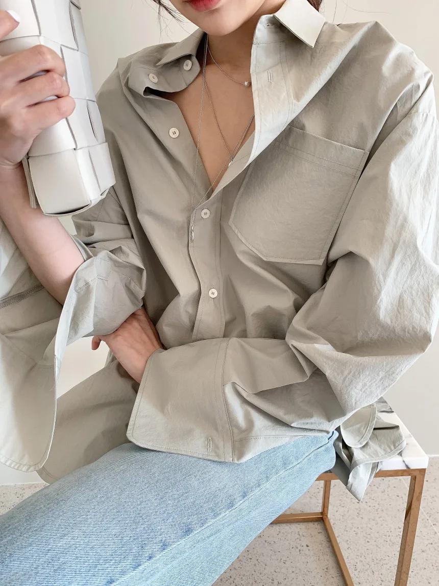 

Cotday Chiffon Long Sleeve Button Flare Sleeve White Turn Turndown Collar Hijh Street 2020 For Women Autumn Shirts