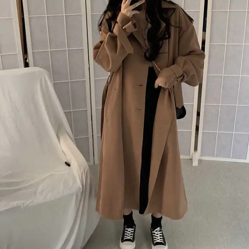 

Women Autumn And Winter Korean Style Loose British Trench Coat Women's Western Style Mid-length Overknee Coat