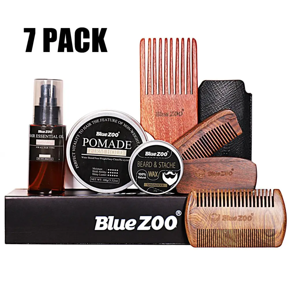7 шт./компл. набор для ухода за бородой мужчин воск бороды масло щетка расческа
