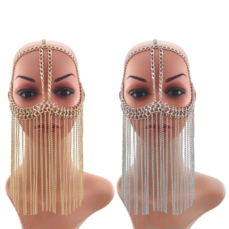 

Fashion Sexy Tassel Head Chain Long Aluminum Face Mask Head Chains Bar Headwear