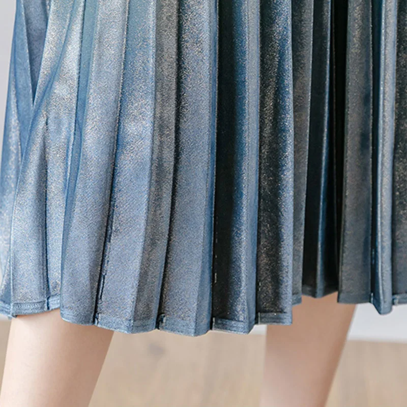 Юбка женская плиссированная длинная бархатная Повседневная с высокой талией