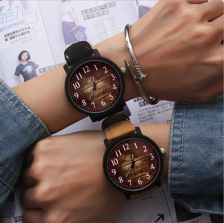 Relogio Masculino Watch Fashion Wood grain dial Casual Leather Quartz Watch Men Watches Luxury Wristwatch Hombre Hour Male Clock black ink world map dial watch natural bamboo wood watch fashion casual leather men quartz analog round wristwatches clock male