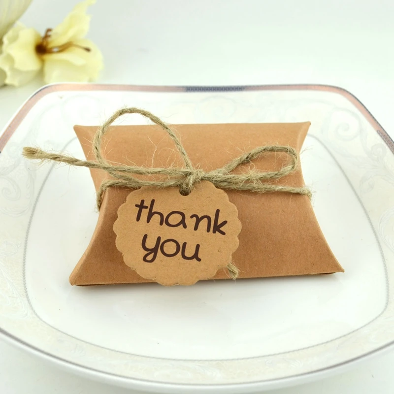 

50Pcs Mini Thank You Boxes Kraft Paper Pillow Shape Candy Box Gift Box for Home Birthday Baby Shower Wedding Thanksgiving Party