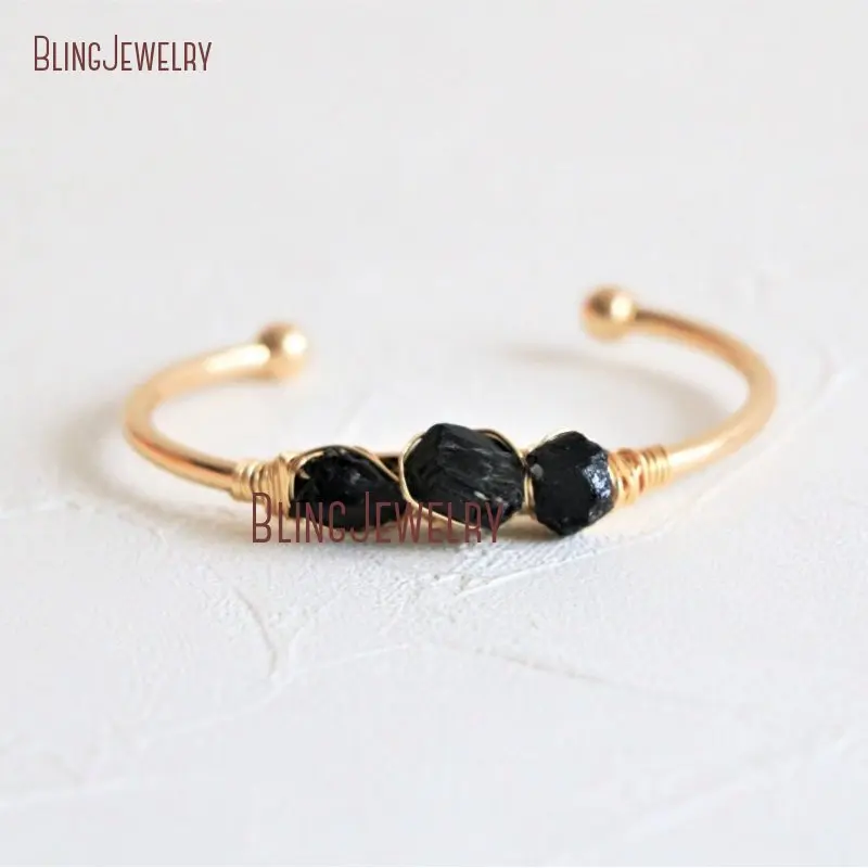 

Raw Black Tourmaline Bracelet Black Bangle Raw Stone Rough Quartzs Cuff BM33621