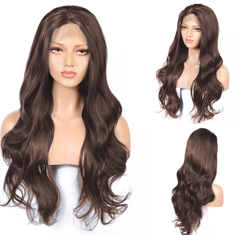 

6 Brown Color Loose Body Wave Lace Front Synthetic Wigs For Women Deep Part Water Wave Synthetic Lace Front Wigs With Baby Hair