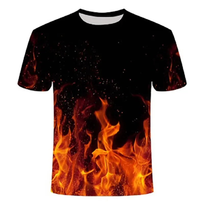 

2021 Summer Men's T-shirt Round Neck Flame Print Fashion Large Size Short Sleeve 3D Clothing