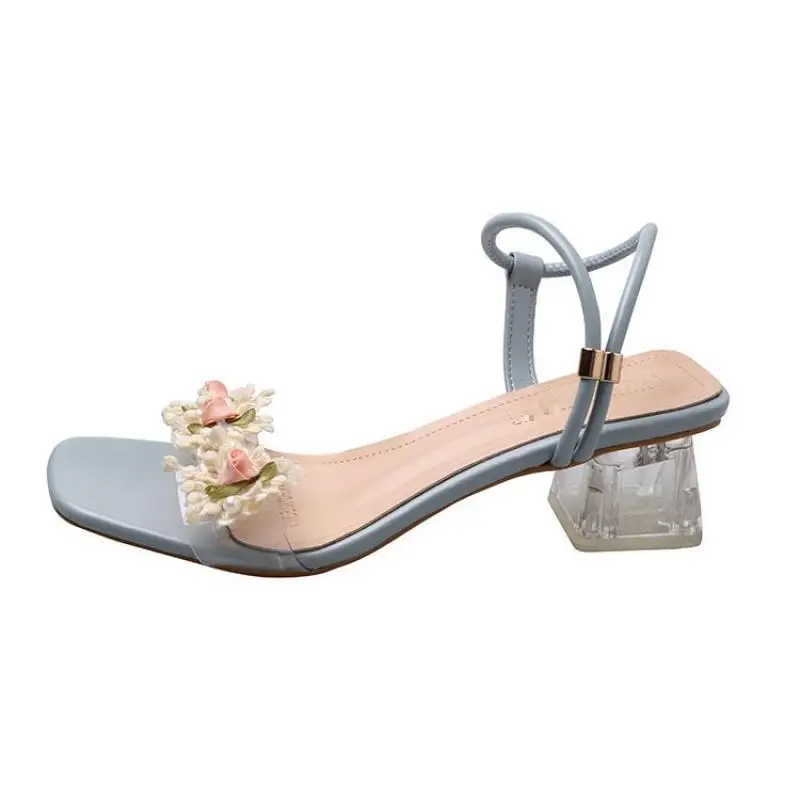 

Sandals 2021 New Fashion High Heeled Sandals Thick Heeled Women's Popular Shoes Flower Sweet Flip Flops Slip-on Women Sandal