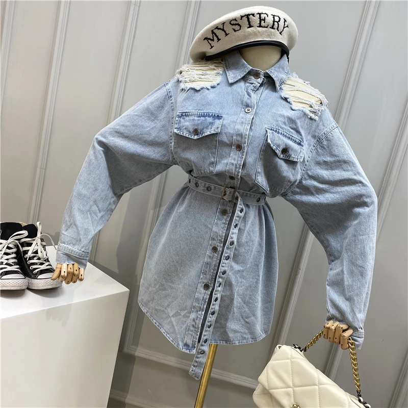 2020 ВИНТАЖНАЯ ДЖИНСОВАЯ КУРТКА с поясом Женская куртка передними металлическими