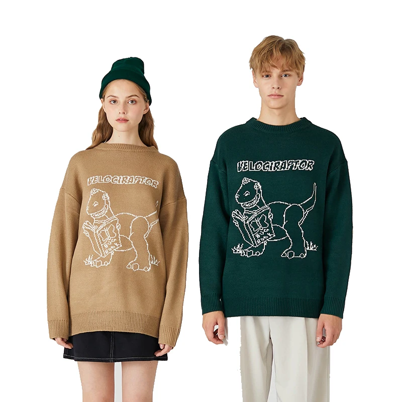 Японский жаккардовый свитер в стиле Харадзюку с нашивками на локтях и