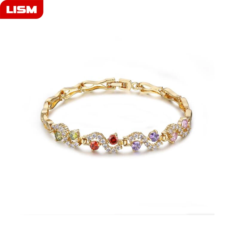 Новые осенние разноцветные Стиль золото Радужный Цирконий & браслет для женщин с