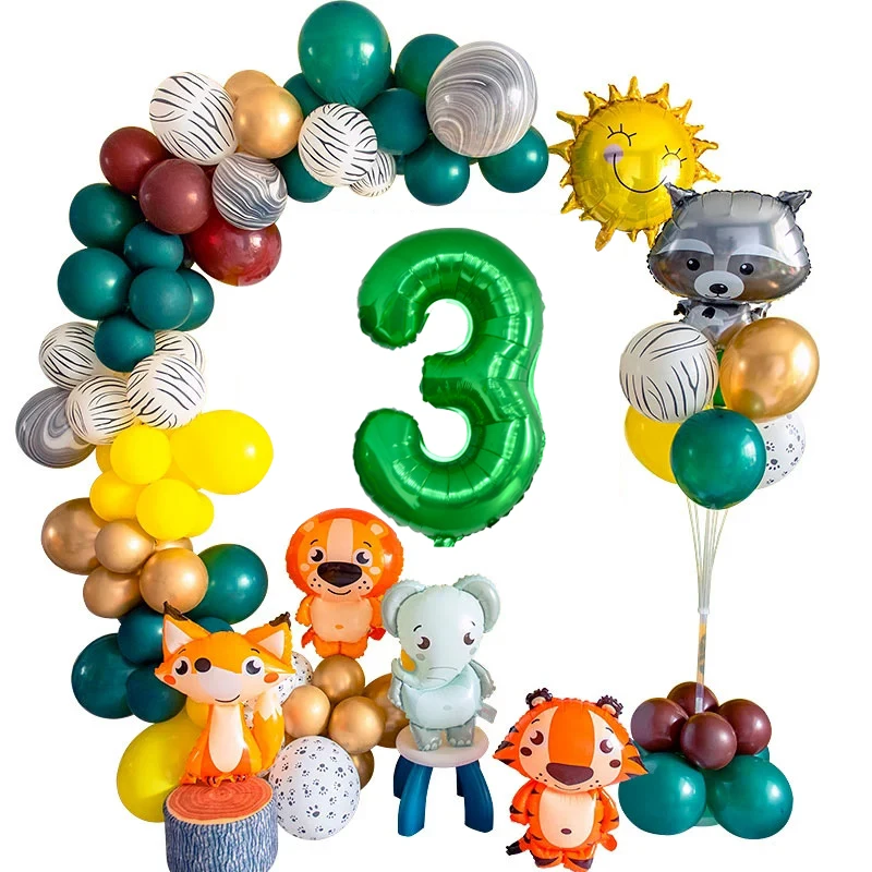 

107pcs Jungle Animal Garland Theme Party Supplies Green Number Balloon Children's Birthday Party Decorations
