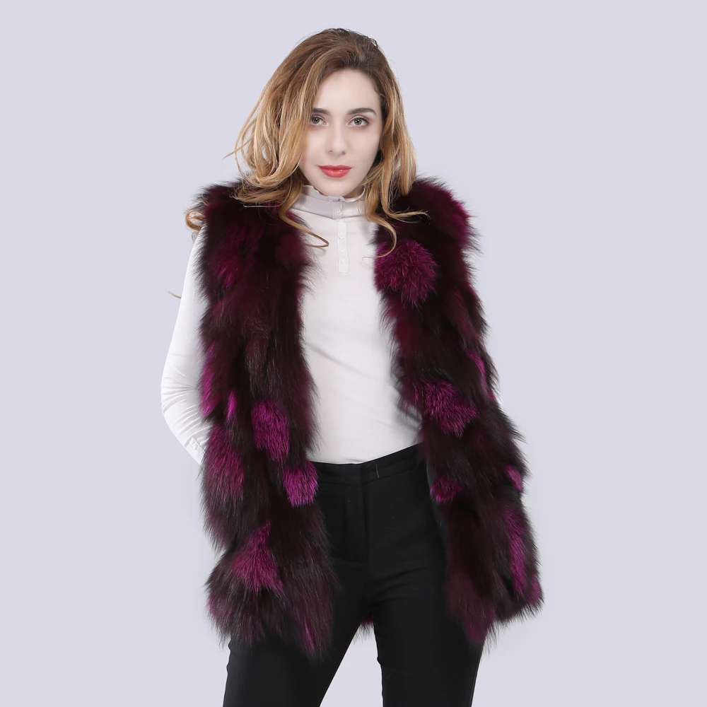 Натуральный мех жилет 100% с натуральным мехом серебристой лисы и енота меховой