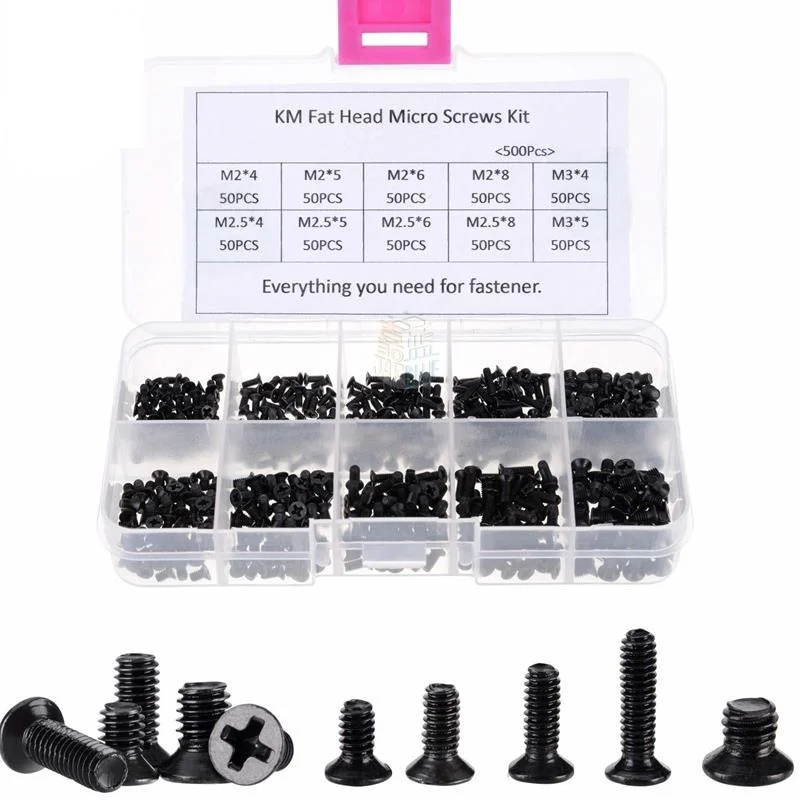 

250Pcs/500Pcs M2 M2.5 M3 KM Screw Flat Head Phillips Screws Laptop Notebook Screws Set Kit for computer small screw