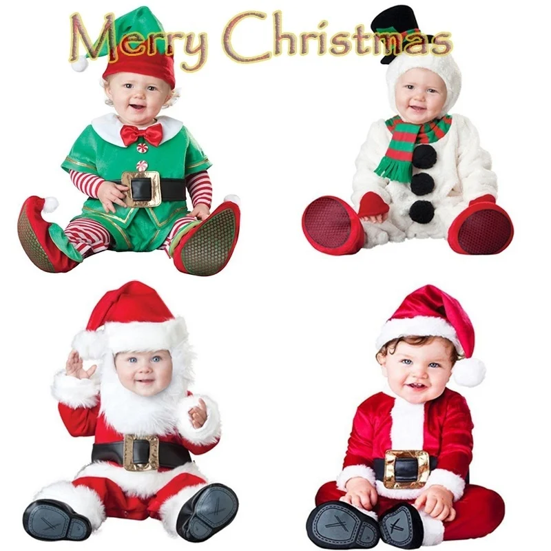 

2021 Christmas Baby Kids Elk Snowman Christmas Tree Decor Jumpsuit Autumn Winter Halloween Christmas Cosplay Costume Clothes Set