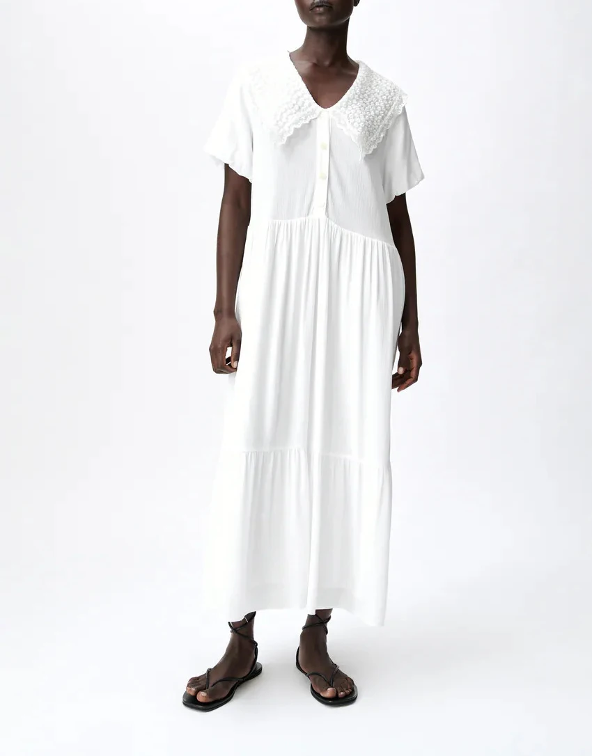 

Embroidery lapels white dress summer vintage sexy traff za sheiner hming women 2021 2020 casual Y2K robe party dress HJH5401