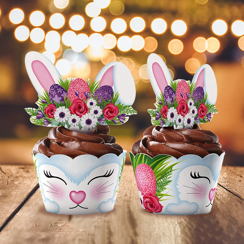 

24 шт., бумажные обертки для капкейков с кроликом