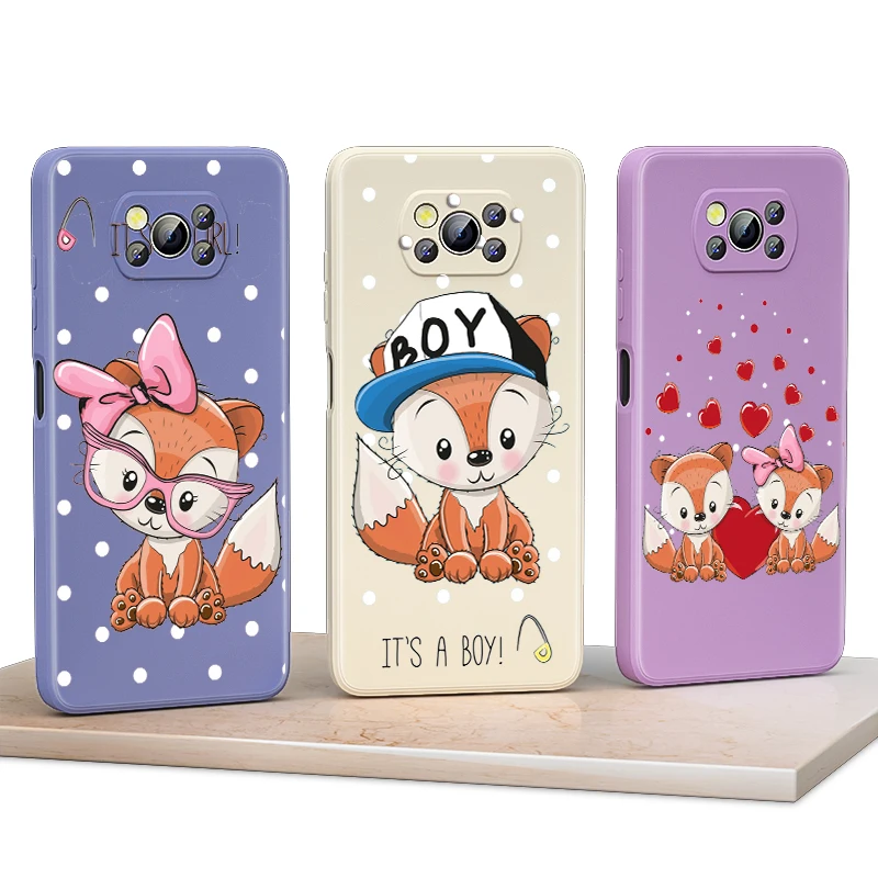 

Cartoon Cute Fox for Xiaomi Poco F3 GT X3 NFC M3 C3 M2 X2 Pro 5G Liquid Silicone Soft Cover Shockproof Phone Case