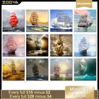 Алмазная картина ZOOYA, красная парусная лодка и Чайка, алмазная вышивка, стразы, домашний Декор, живопись, мозаика, шитье, R11258