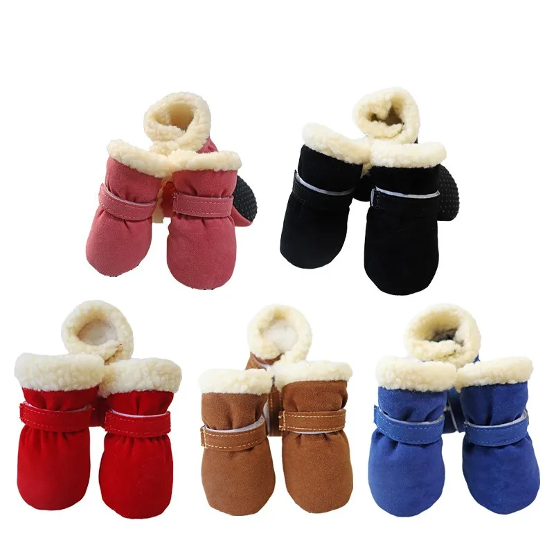 

2021 4pcs/set Winter Pet Dog Shoes Non-slip Warm Dog Snow Boots Chihuahua Shih Tzu For Small Cats Adjustable Dogs Socks Booties