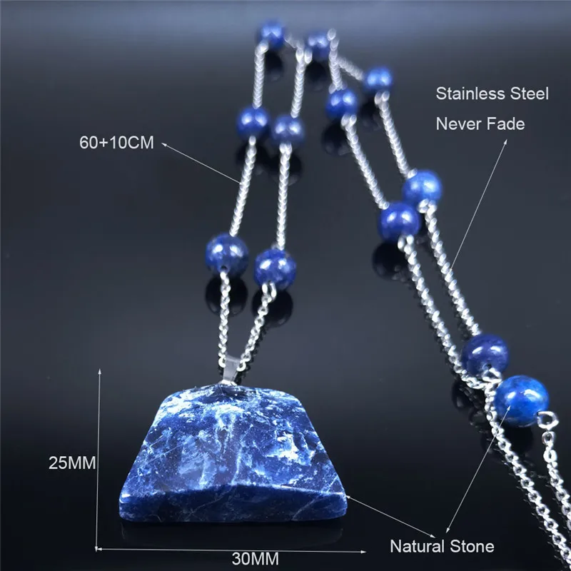 

AFAWA Geometric Stainless Steel Long Bead Necklace for Women Blue Color Boho Chain Necklaces Jewelry collares etnicos bohemios