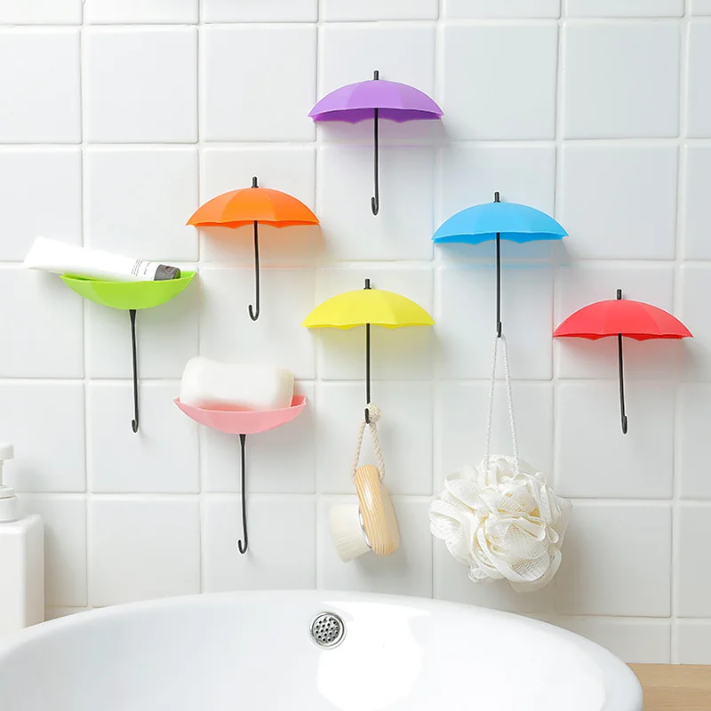 

3 Pieces/Set Of Non-Marking Free Punching Self-Adhesive Kitchen Hook Cute Umbrella Hook Key Holder Shelf Bathroom Accessories