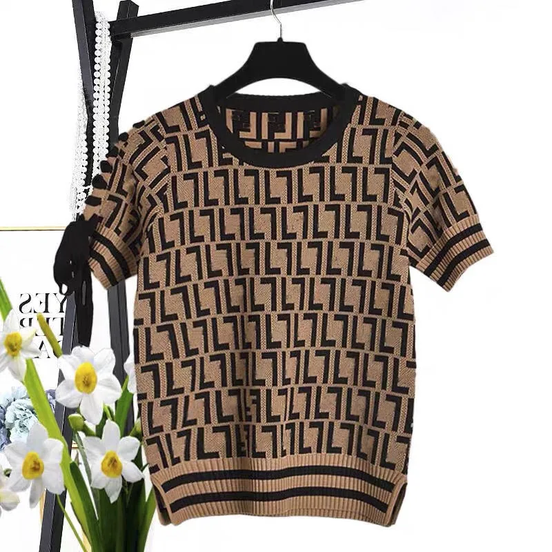 

Luxury brand new style retro presbyopia double-f letter sweater jacquard round neck pullover stretch short sleeved design